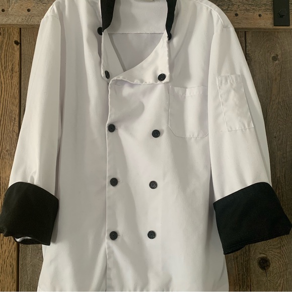 Men’s M KNG Executive Chef Coat Black Contrast Double Breasted Mandarin Collar - Picture 4 of 16
